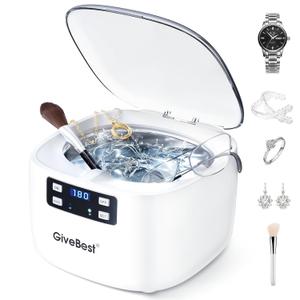 GiveBest Ultrasonic Jewelry Cleaner, 45kHz Professional Ultrasonic Cleaner with 25oz Stainless Steel Tank, 5 Cleaning Modes & Timer for Jewelry, Glasses, Dentures (White)