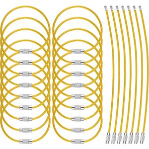 25 Pack 2mm Thick Wire Keychain Cable,6.3 Inches Nylon Coated Stainless Steel Key Ring,Loop Holder for Luggage,Tag Keeper (Yellow)