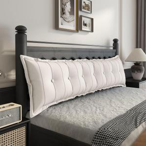 Johnear Large Headboard Pillow Cotton Linen Daybed Cushion Support Backrest Bolster Pillow Support Positioning Bed Sofa Rest Reading Pillow Ivory White, 76 x 3 x 20 inches