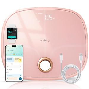 Etekcity Smart Rechargeable Scale for Body Weight, BMI, Fat, Muscle Mass, FSA HSA Eligible, Digital Bathroom Scale with 13 Metrics, Secret Mode, Bluetooth Connect to Free Apps, Cotton Candy Pink (13.4 x 11.5 x 1.1 inches)