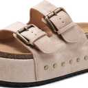 Women's Platform Clogs Sandals Cork Footbed with Comfort Double Buckles, Summer Platform Slides Mules, Summer Beach Comfort Wide  7