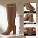 Ankis Knee High Boots for Women Squared Toe Chunky High Heel with Side Zipper Long Boots (8, Brown Pu)