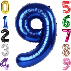 40 Inch Night Blue Number 9 Balloon, Giant 9 Number Balloons for 9th Birthday Decorations, Party Supplies for Baby Boy Girl, Night Blue Party Decor
