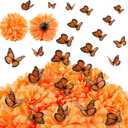 32 Pcs Dia De Los Muertos Decor Include 20 Marigold Flowers Heads 12 Monarch Butterfly Decorations Mexican Marigold Artificial Flowers Large Butterflies for Halloween Day of The Dead Party