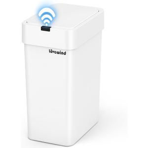 Lovewind Bathroom Trash Can,2.4 Gallon Automatic Garbage Can with Lid for Bathroom Bedroom Kitchen Office,9 Liter Small Touchless Motion Sensor Trash Bins, White