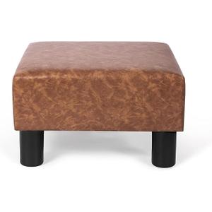 Small Footstool Ottoman PU Leather Footrest Modern Square Stool for Living Room Bedroom, Light Brown