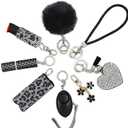 Gift Keychain Set for Women Including Wrist Strap, Heart Accessory, Petal Decor and Pom Pom 7 Pcs
