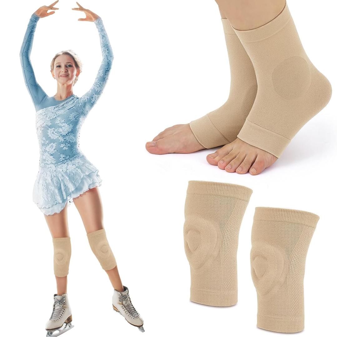 Silipull Sporting Protection Set Knee Pads and Ankle Gel Pad Socks for Ice Skating Roller Skating Dance Gymnastic Volleyball Mountain Climbing Running Hiking Accessories(S)