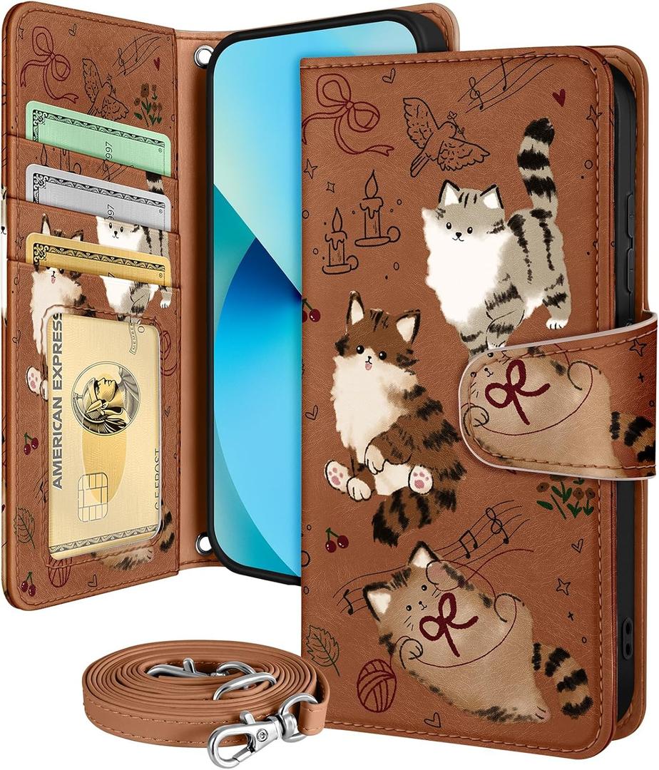 Buleens for Samsung Galaxy S23 Plus Wallet Case for Women - with Card Holder S23 Plus Flip Case Leather Crossbody Cute Aesthetic Galaxy S23+ Case with Strap Kickstand for Girls Girly, Music Cats