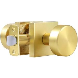 coolnews Brushed Gold Door Knob Passage Door Knobs Interior, Modern Round Door Knob Satin Brass Door Handle for Hallway Pantry Closet