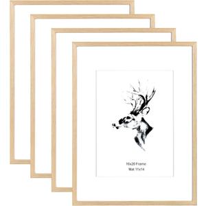 Yaetm 16x20 Picture Frame Matted to 11x14 Set of 4, Natural Solid Oak Wood 16x20 Frame for Gallery Wall, Photos, Posters & Art Prints, Horizontal and Vertical Wall Mount (4 pack, Oak)