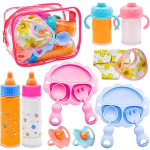 Jgalnim 15 PCS Baby Doll Accessories Magic Bottle Set,Pretend Play Feeding Toys,Doll Feeding Set with Package for Kids,Girls,Party,Gift