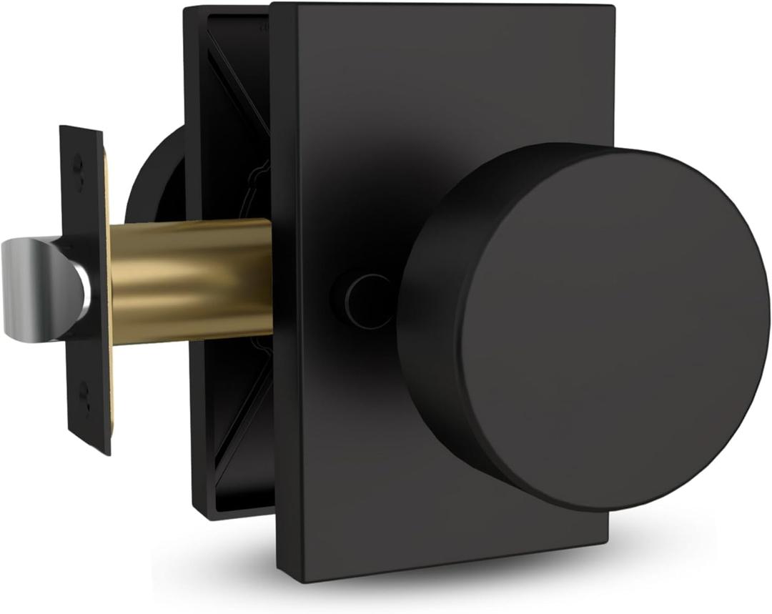 Mega Handles Laura Privacy Door Knobs - 1 Pack Reversible Interior Matte Black Door Knob, Heavy Duty Bed and Bath Door Knobs with Privacy Lock, Fits All Standard Door Sizes - Matte Black