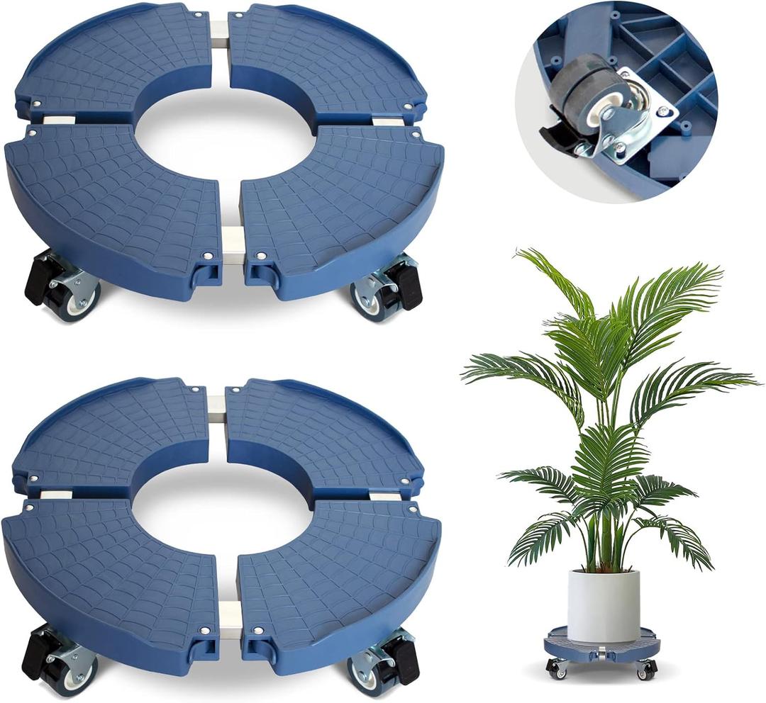 2 Pack Rolling Plant Stand with Wheels,15-21Adjustable Heavy Duty Plant Caddy with Wheels for Indoor Outdoor Planter Dolly Lockable (Blue)