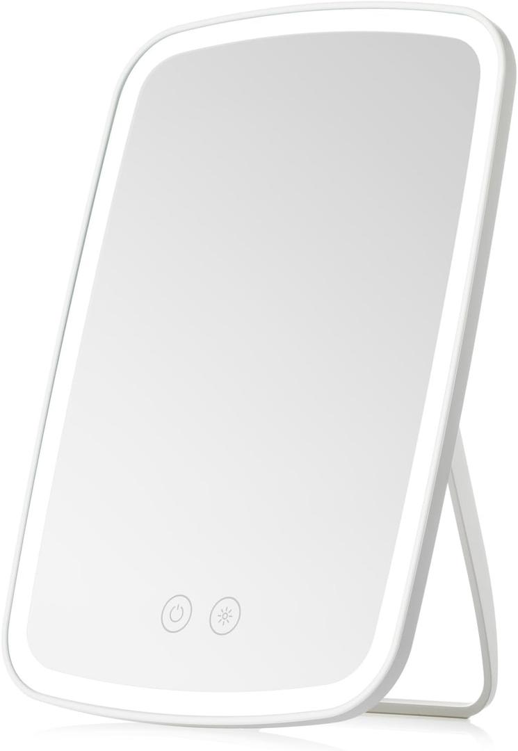 Makeup Mirror Touch Screen Vanity Mirror with LED Brightness Adjustable Portable USB Rechargeable (9.4"x6.6" White)