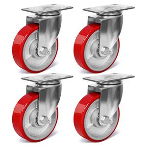 4 Inch Heavy Duty Casters, Swivel Caster Wheels, Polyurethane on Steel Wheel- Casters Set of 4 with 2000 lb Capacity, Caster Wheels for Furniture Workbench Cart (4 Swivel)