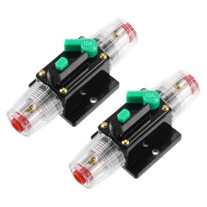 X AUTOHAUX 2 Pcs DC 12V- 48V 10Amp Car Circuit Breaker with Manual Reset Inline Fuse Holder Protector Black Green