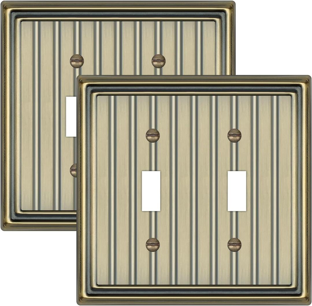 Metal Wall Plate for Electrical Outlets, Decorative Antique Brass Switch Plates Outlet Cover, Light Switch Cover Plate, 2-Gang Wall Plates (Double Toggle, 2 Pack)