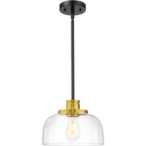 Emak Black and Gold Pendant Lights, 10 Inch Large Pendant Light Fixtures with Clear Glass Shade, Modern Farmhouse Island Lights for Kitchen, Dining Room, Bathroom, Bar, PL131-BKBGD-CG