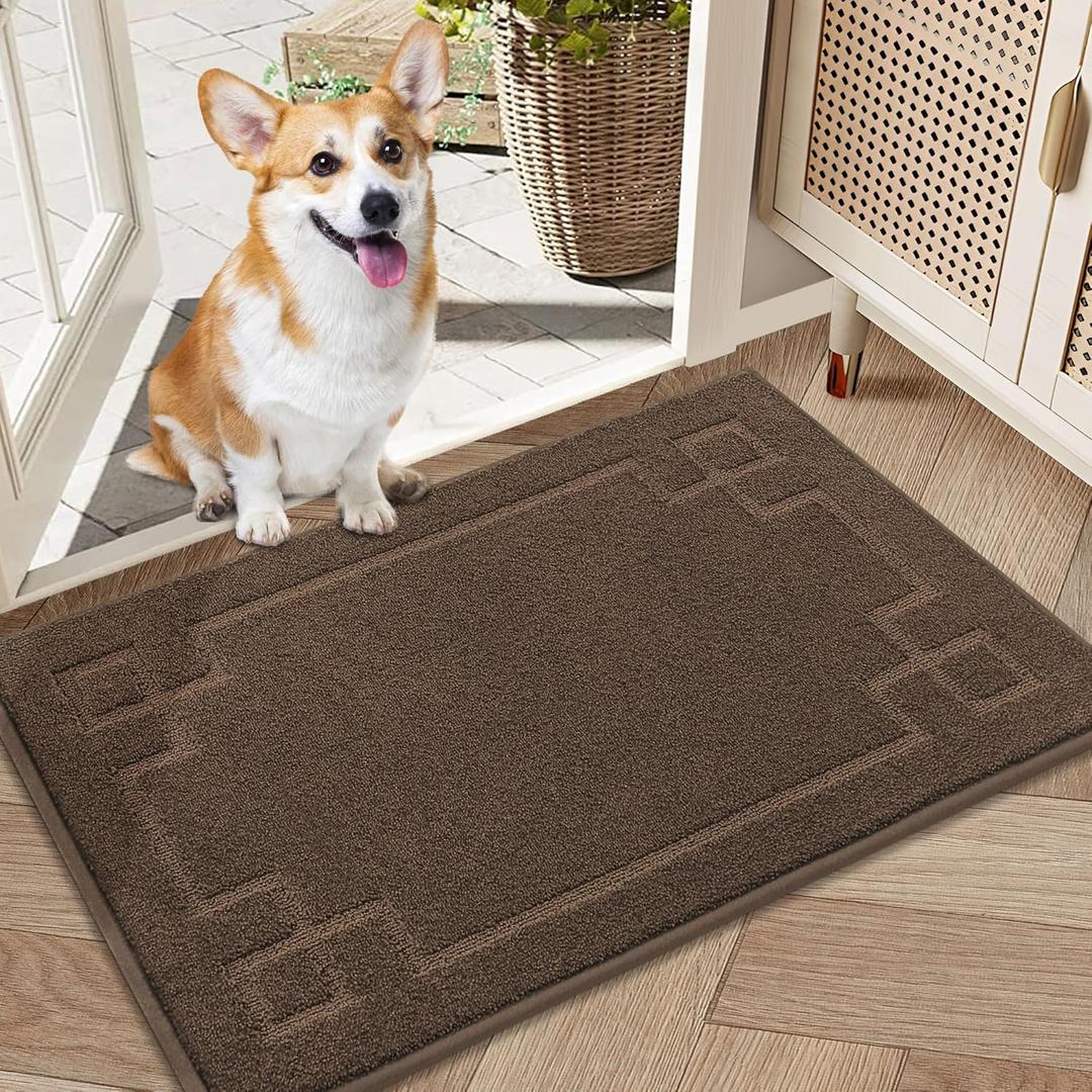 BEQHAUSE Door Mat 20" x 32", Non-Slip Door Mats Indoor Entryway Rugs Washable Low-Profile Absorbent and Stain Resist Floor Mats, Dog Door Mat for Front Back Door, Muddy Wet Shoes & Paws, Brown (1'8" x 2'8" (Rectangular))