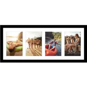Americanflat 4x6 Collage Picture Frame with Shatter-Resistant Glass - Fits Four 4x6 Photos or Use as One 8x20 Picture Frame - Signature Collection - Collage Frames for Wall Display - Black