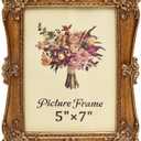 Vintage Picture Frame 5x7 Inch, Antique Ornate Photo Frames with Glass Front, Tabletop & Wall Hanging, Photo Display, Gift Ideas, Gold