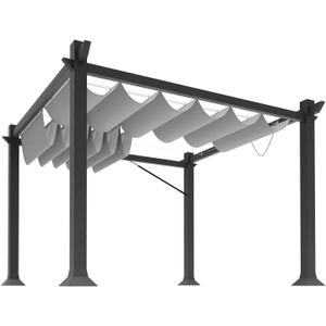 4'x16' Retractable Pergola Canopy Shade Cover UV Block Replacement Shade Cloth Outdoor Breathable Wave Sunshade Sails with Wire Cables for Deck Porch Garage Backyard Beach, Light Gray
