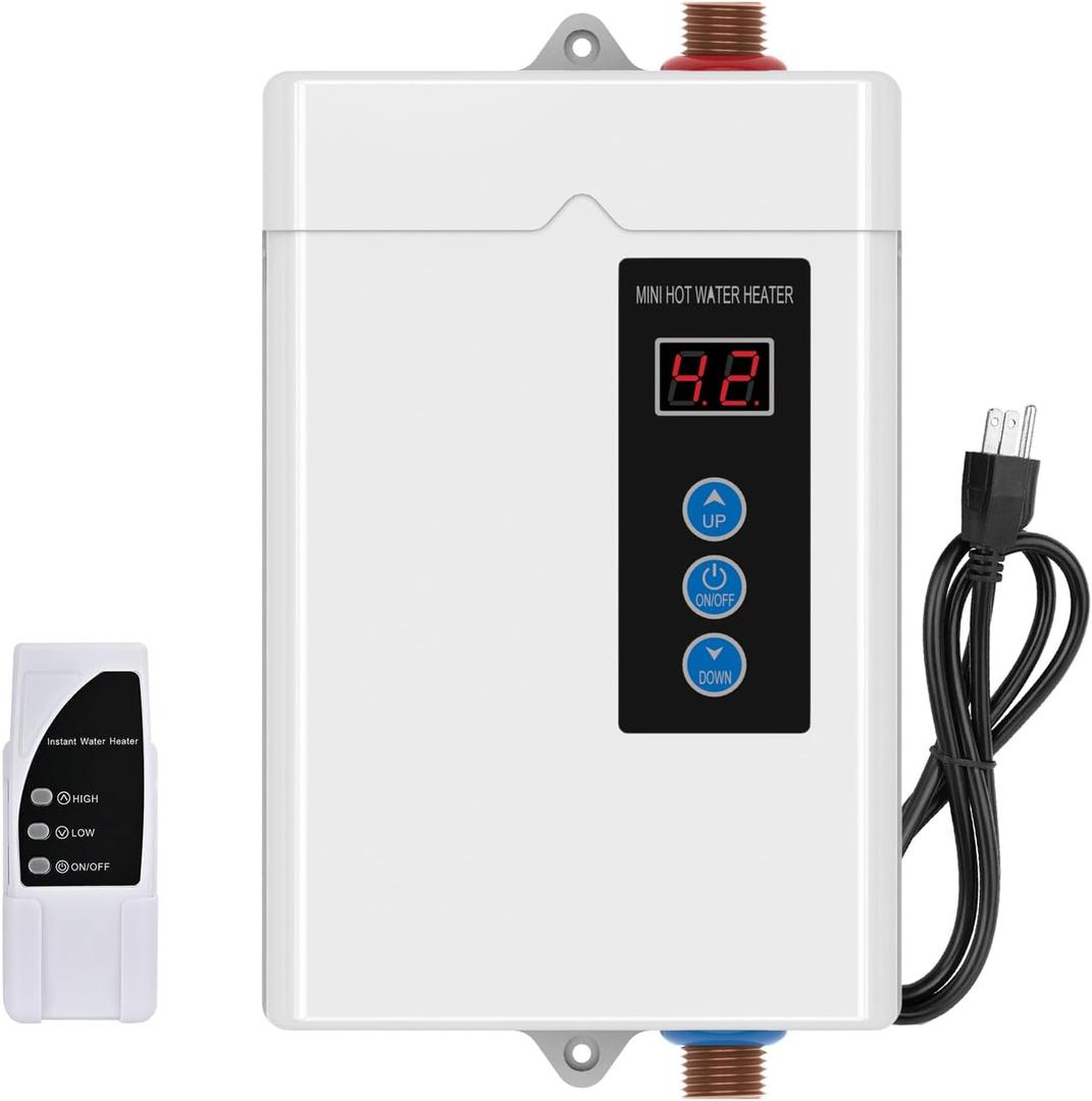 Electric Tankless Water Heater, 110V, 3KW, Digital Display, Self-Modulating, Eco-Smart, Under Sink Application. (110V White)