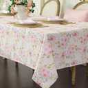 Joyfol Day Flower Tablecloth, Pink Floral Table Cloth for Rectangle Tables,Waterproof Resistant Rose Table Cover for Valentines,Parties,Wedding Use Spring/Summer (54 X 78 Inch)