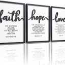 3D Wood Faith Hope Love Wall Decor, Christian Wall Art Bible Verses Wall Decor Scripture Wall Art for Bedroom Bathroom Kitchen Living Room Office(12x16 inches, Set of 3, Framed)