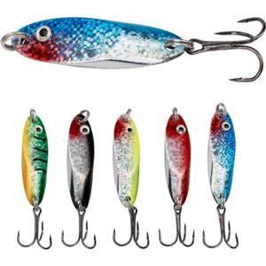 THKFISH 5pcs Saltwater Fishing Lures with Ultra-Sharp Hooks, Fishing Spoons Jigging Lure for Trout, Bass, Crappie, Pike, Walleye with Tackle Box (3/8oz(10g)* 5pcs, Color 1#)