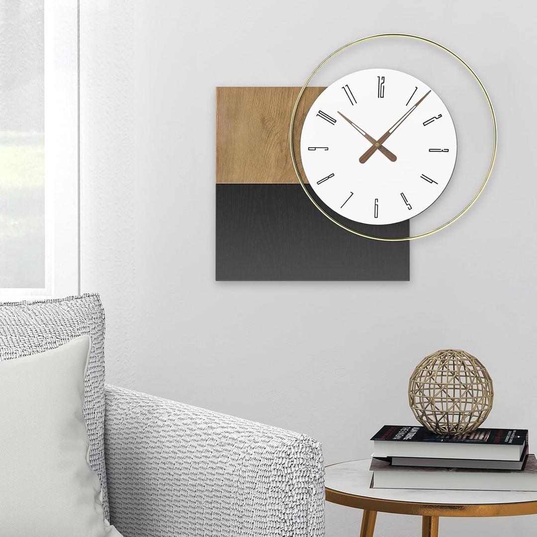 14x20 Inches Modern Wall Clock Battery Operated, Wooden Decorative Analog Clocks with Silent Quartz, Minimalist Art Decor for Living Room, Office, Bedroom
