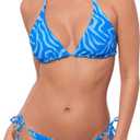Sports Illustrated Women's Multiway Convertible Triangle Bikini Top (Medium, Wild Stripes Azure)