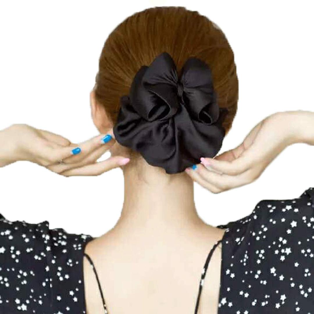 Women Hair Clip, Professional Hair Bun Cover, Barrettes Net Snood Hairnet 3D Bow Bow-knot Decor Hair Clip HairnetBlack