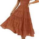 ZESICA Women's 2026 Summer Square Neck Short Puff Sleeve Solid Color High Waist Casual Smocked Flowy A Line Tiered Midi Dress, Size: Small