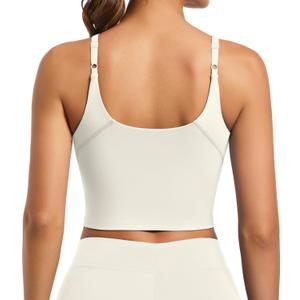 Comper Women Longline Adjustable Sports Bra Wirefree Workout Bras Sexy Thin Straps Yoga Sport Bras Tank Tops (White), XL