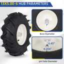GICOOL 13x5.00-6" Tubeless Tiller Tire and Wheel, 1" Axle Size, 3-1/8" Centered Hub, 13x5-6 Agriculture Super Lug Tractor & Trencher Tire Replacement, 1 Pack