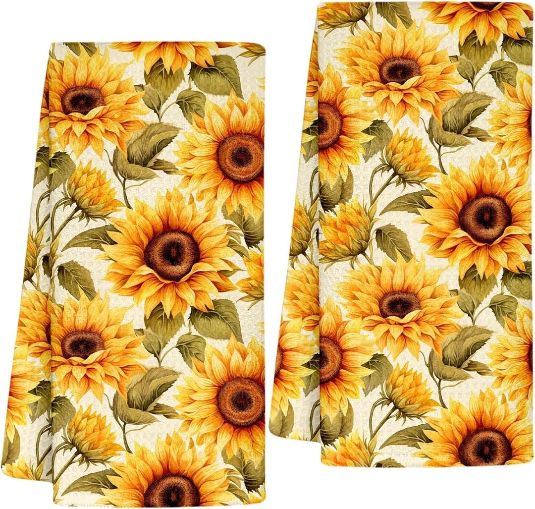 InnoBeta Sunflower Gifts, Kitchen Towel 2 Pack, 16x24 in Microfiber Dish Tea Towel, Hand Towel Gifts with Sunflower - Full