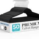 Smartor Black Velvet Hangers 50 Pack, Non Slip Clothes Hangers with Shoulder Notches, Premium Slim Space Saving Felt Hanger for Closet Organizers and Storage, Heavy Duty Hanger for Coat