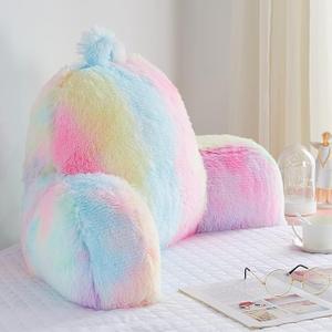 Jillche Bed Fluffy Fur Reading Pillow for Adults & Kids Unisize, Stylish College Essentials for Girl, Fuzzy Back Pillow for Sitting in Bed, Adorable Gift for Teens, Bed Rest Sit Up Arm Support Pillow