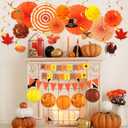 28 Pcs Thanksgiving Party Decoration Include Friends Giving Banner Autumn Paper Lanterns Pom Pom Hanging Fans Bunting Garland Swirl Streamers for Fall Harvest Birthday