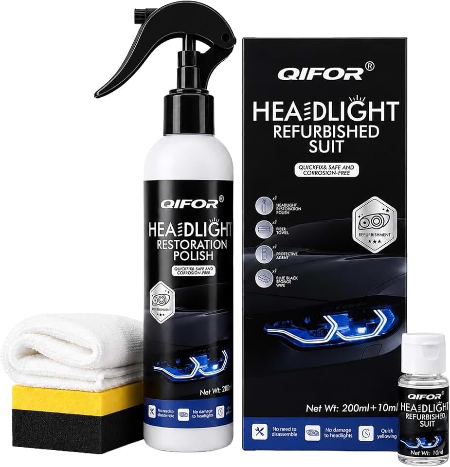 QIFOR Automotive Headlight Restoration Kit | Oxidized and Yellowed Automotive Headlamps Blurring Enhanced Crystallization Coating Refurbisher,Maximum Gloss & Shine