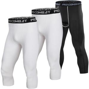 SS COLOR FISH 3 Pack Men 3/4 Compression Pants Athletic Baselayer Workout Sports Running Legging Tights for Men (2XL)