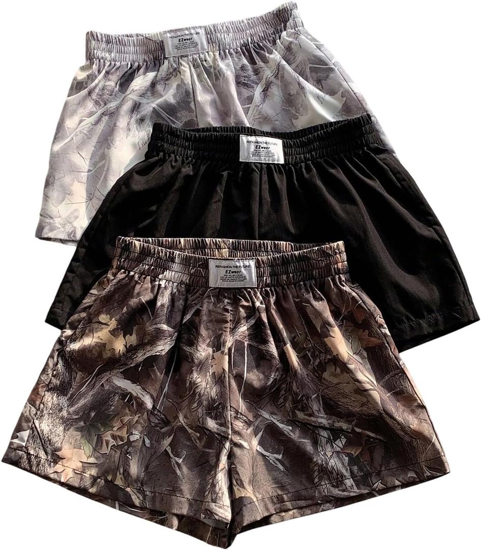 SOLY HUX Women's Plus Size Shorts 3 Pack Y2k Camo Elastic High Waisted Wide Leg Summer Track Shorts Streetwear Multicolor X-Large Plus
