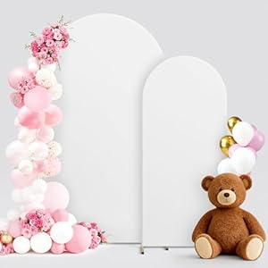 Pureegg Spandex Arch Backdrop Cover – 7.2FT & 6.0FT White Stretchy Backdrop Sleeve for Metal Arch Stand, Wrinkle-Resistant Fabric Cover for Wedding, Birthday, Party & Graduation Balloon Décor