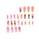4 x 24Pcs Coconut Tree Press-on Nails Medium Square Coffin ABS Acrylic False Nails Pink Orange Gradient French Tip Summer Beach Sunset Full Cover Glue-on Nails Stick-on Nails for Women