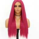 Hot Pink Wig Synthetic Lace Front Wigs Silky Straight for Women Long Curly Fuchsia Pink Wig Cap With Bangs Natural Straight Synthetic Fiber Glueless Hair Wigs for Daily Party Cosplay