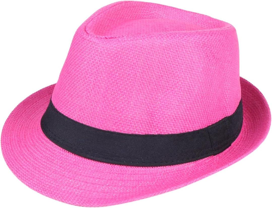 Unisex Fedora Hat Trilby Cuban Sun Protection Short Brim (Small-Medium, Hot Pink)