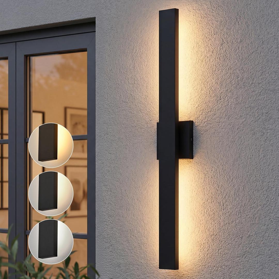 Upgraded 34in Black Long Modern LED Outdoor Wall Lights 3000K 4000K 5000K Dimmable Exterior Wall Sconce Outside Light fixtures for House Garage Front Door