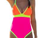 popvil One Piece Swimsuit 2025 Tummy Control Women Bathing Suit Shapewear Swimsuits Slimming Neon Cute Tie Back Swimwear (M)